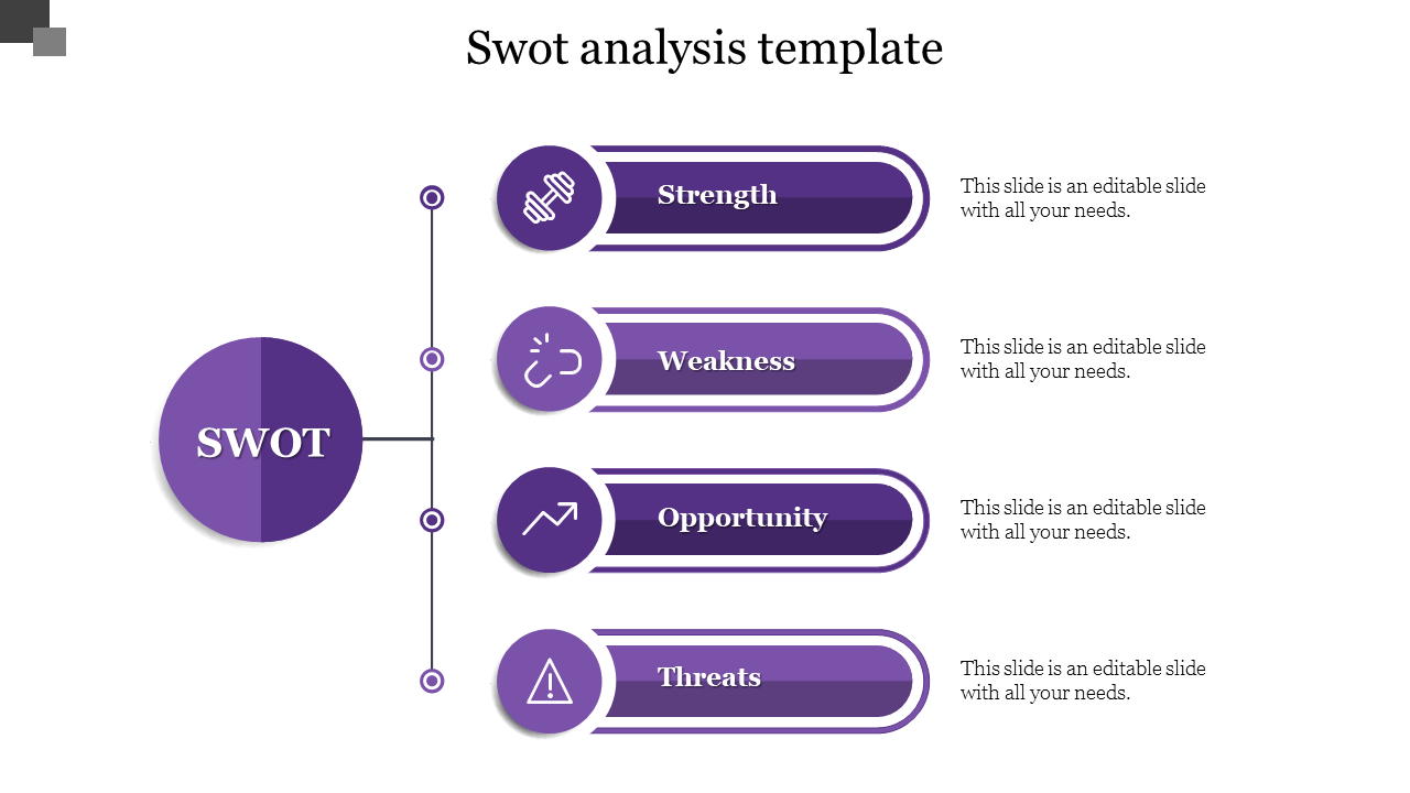 Free - Amazing SWOT Analysis Template In Purple Color Slide